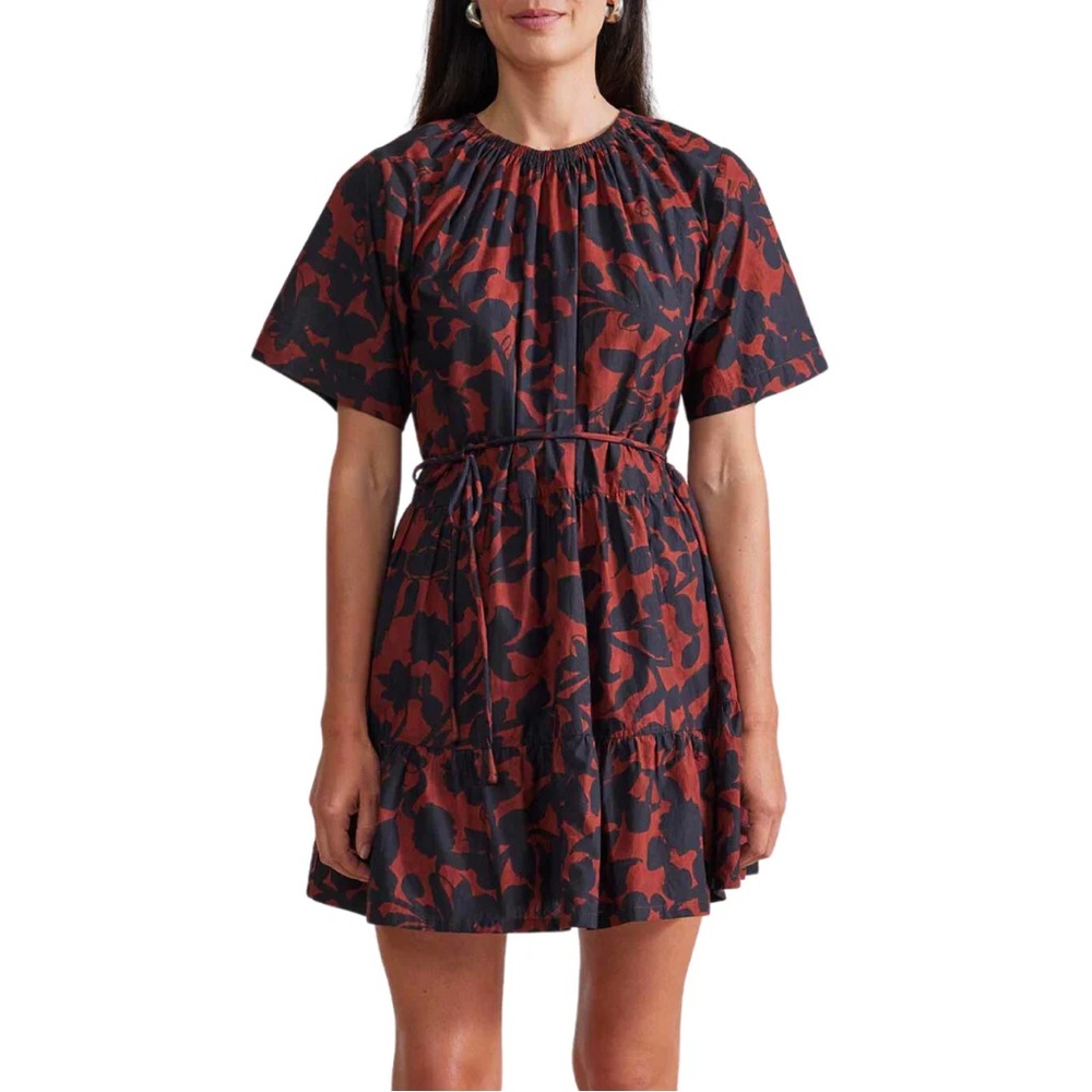 Apiece Apart Saara Tiered Mini Dress Deep Botanic Cotton